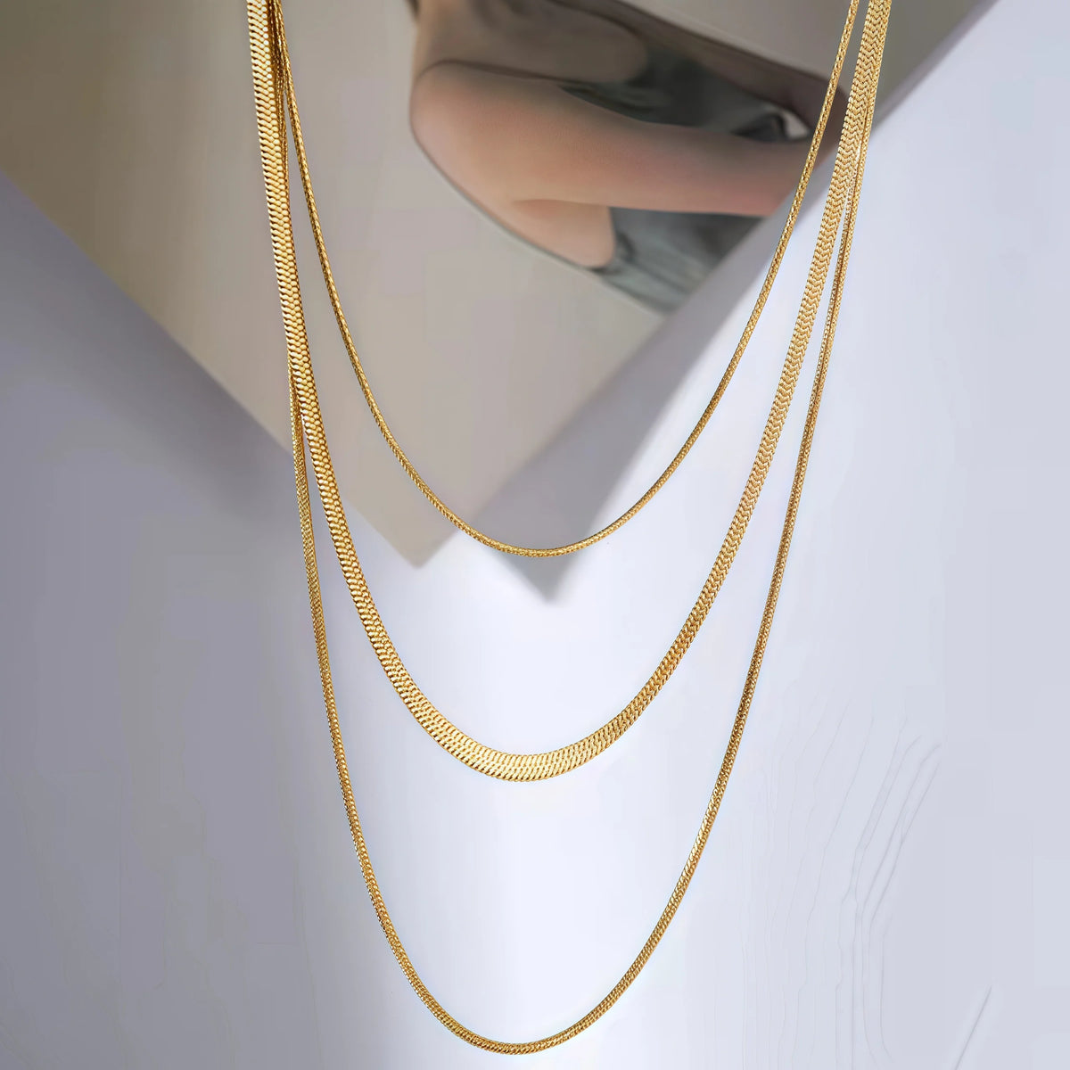 Gold Plated Stainless Steel Snake Chain Layering Necklace for Women