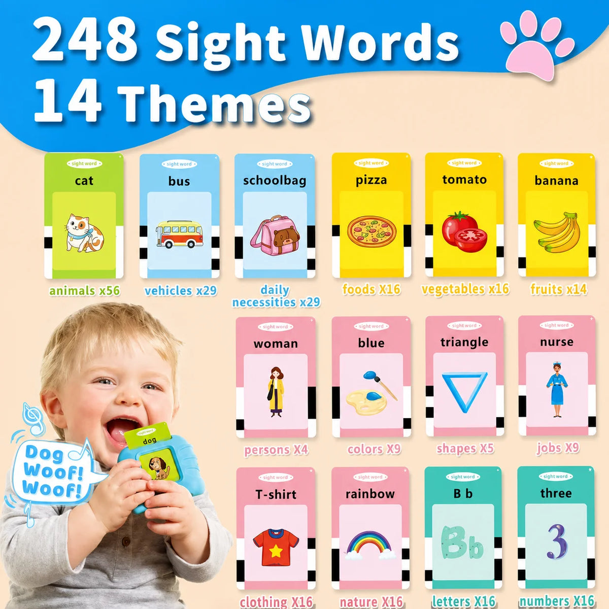 Talking Sight Words Flash Cards Educational Speech Therapy Learning Toy