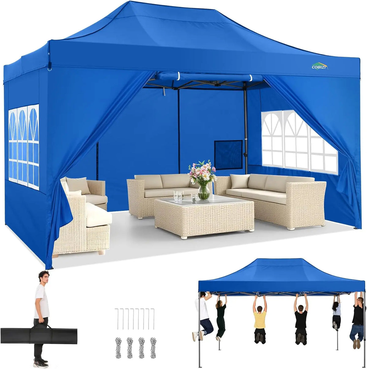 COBIZI Heavy Duty Pop Up Canopy Tent With Four Sidewalls