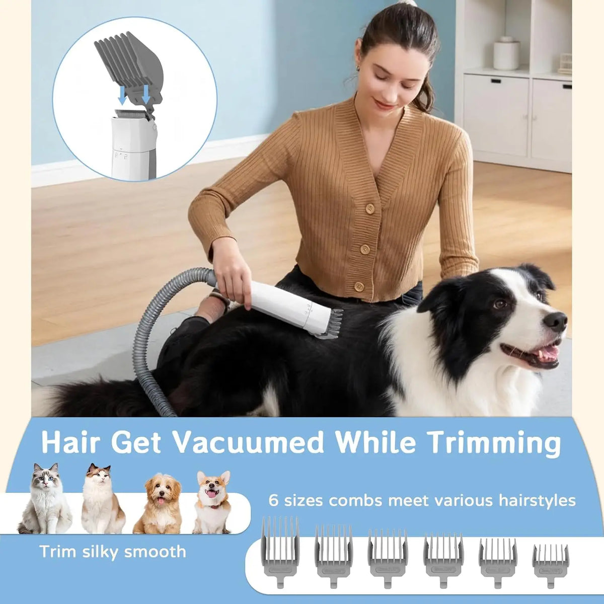 Dog Grooming Vacuum Kit With Shedding Brush And Paw Trimmer