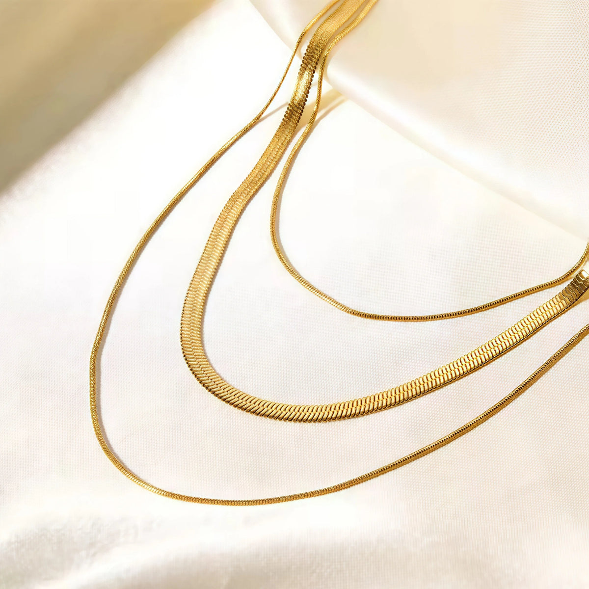 Gold Plated Stainless Steel Snake Chain Layering Necklace for Women