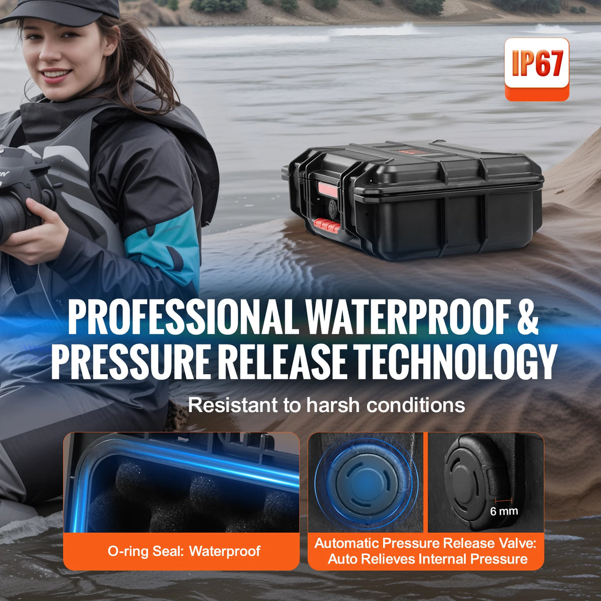 SucceBuy Waterproof Hard Case With Customizable Protective Foam Lining
