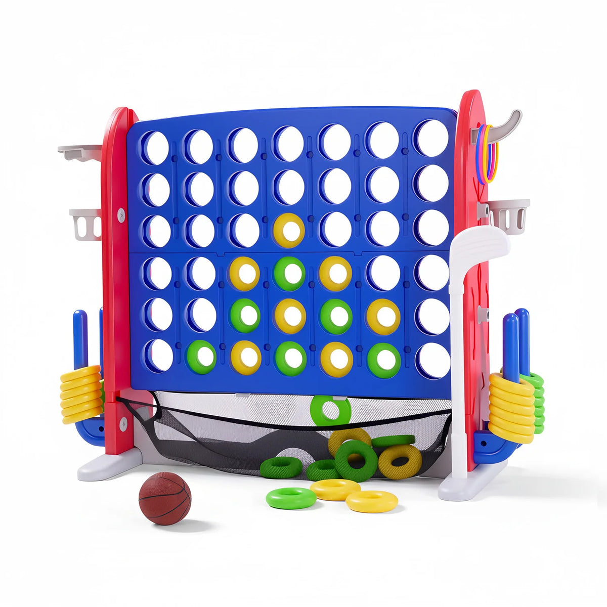 Giant Connect Game Set With Basketball Hoop And Ring Toss