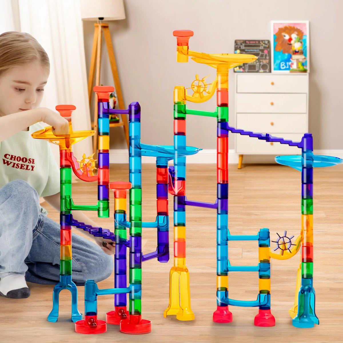 Joyfy 150 Pcs Glowing Marble Run Construction Building Blocks Toys with 5 Glow Marbles for Kids Birthday Christmas Gift