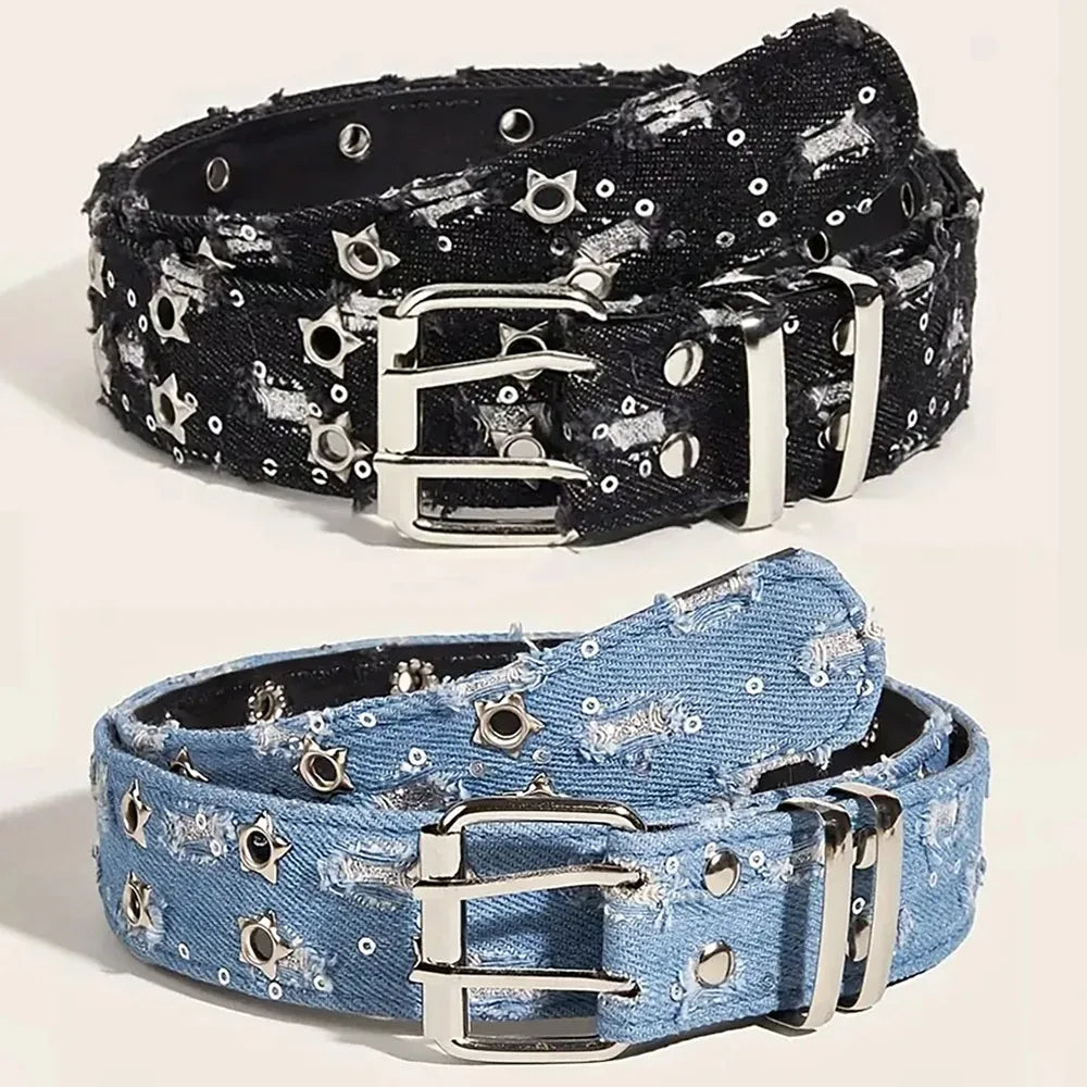 Fashion Canvas Belt With Punk Star Hollow Buckle Unisex Style