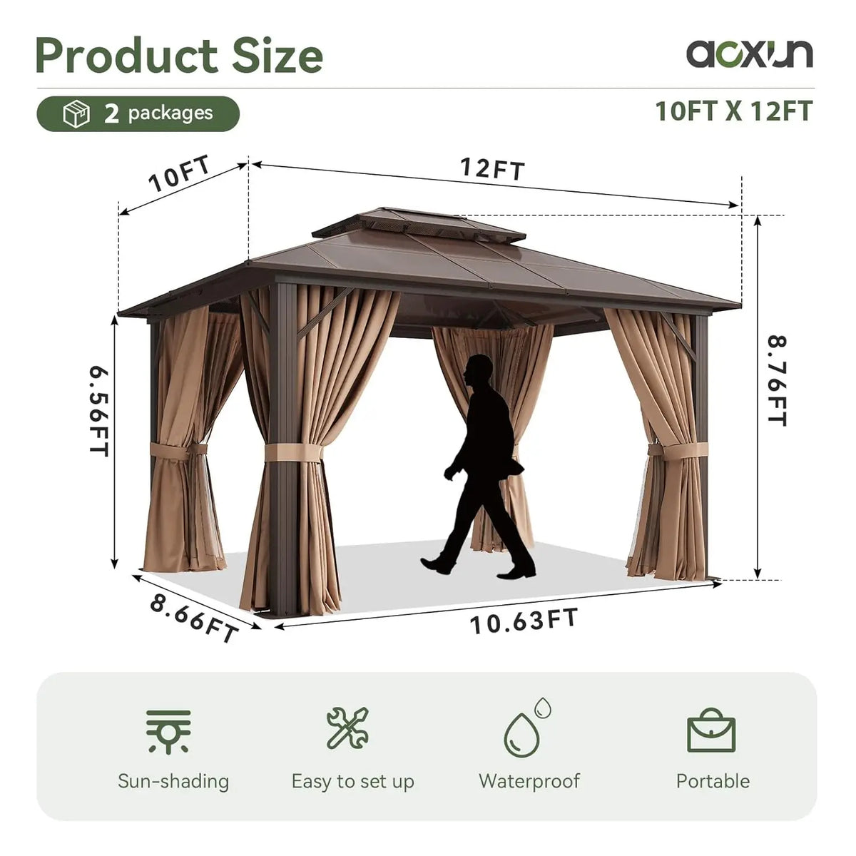 Aluminum Hardtop Gazebo With Curtains Netting And Polycarbonate Roof
