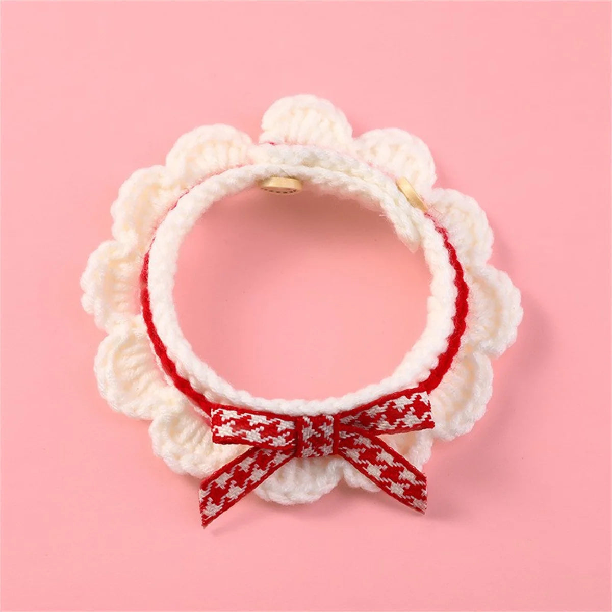Adjustable Knitted Pet Collar With Bow Detail For Cats And Puppies