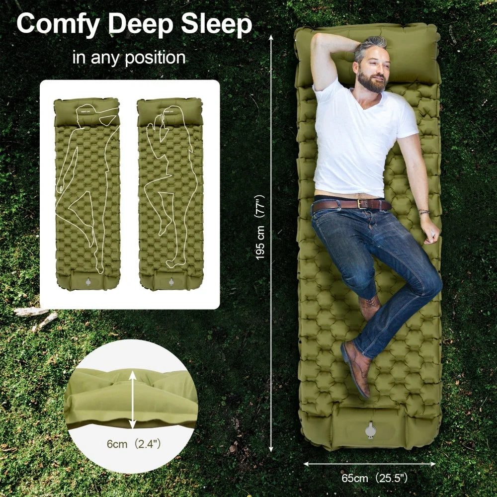 Night Cat Inflatable Camping Sleeping Pad With Pillow Foot Pump