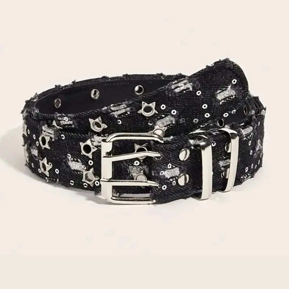 Fashion Canvas Belt With Punk Star Hollow Buckle Unisex Style