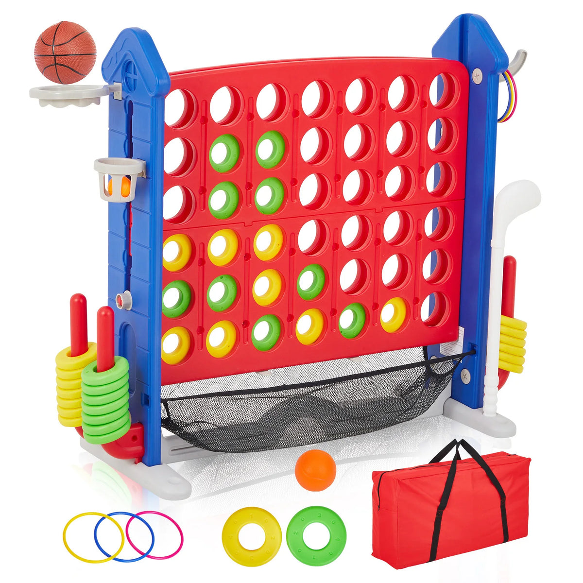 Giant Connect Game Set With Basketball Hoop And Ring Toss