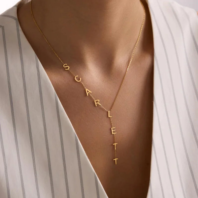 WinWinWin Personalized Initial Lariat Necklace With Custom Drop Pendant