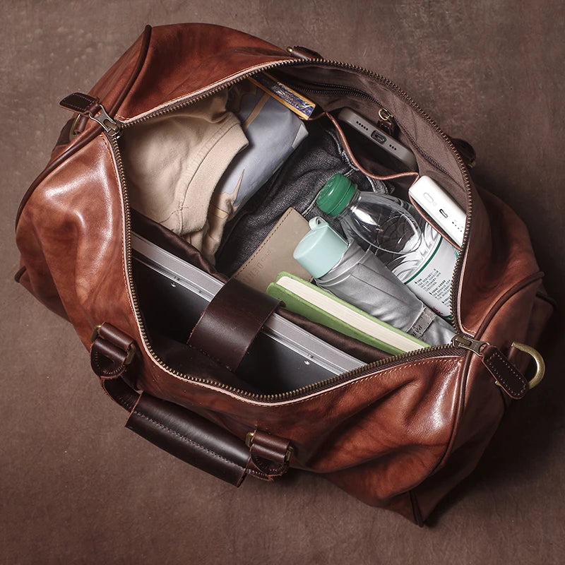 GURO High Quality Genuine Leather Travel Bag Men's Weekend Gym Handbag Luxury Cowhide Luggage Bag Vintage Shoulder Crossbody Bag