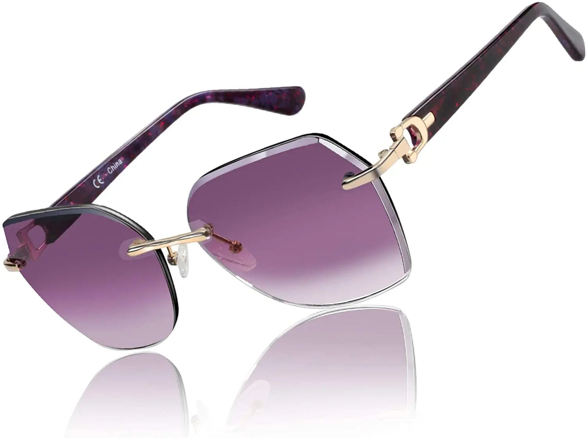 ZENOTTIC Oversized Rimless UV Protection Sunglasses for Women Geometric Diamond Cutting Gradient Lens Fashion Shades Trendy