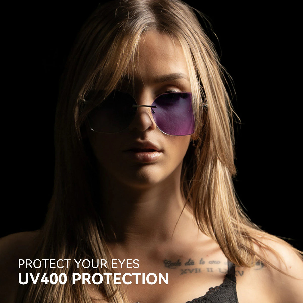 ZENOTTIC Oversized Rimless UV Protection Sunglasses for Women Geometric Diamond Cutting Gradient Lens Fashion Shades Trendy