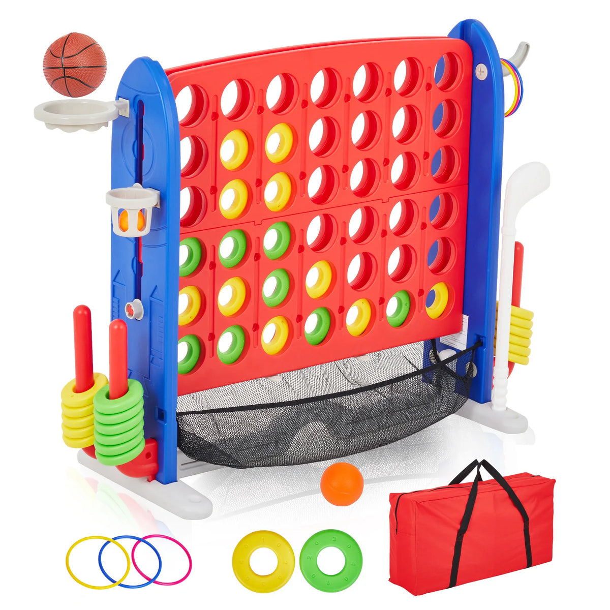 Giant Connect Game Set With Basketball Hoop And Ring Toss