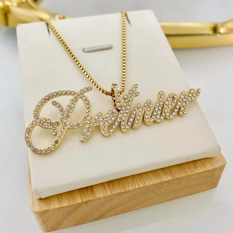 WinWinWin Custom Name Stainless Steel Zirconia Pendant Necklace