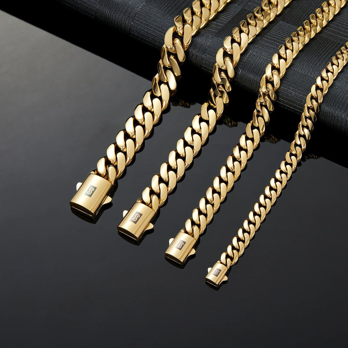 6-14mm wide Stainless Steel Cuban Miami Chains Necklaces unisex Necklace Chain 316L 14K gold-plated Hip Hop Bracelet Gold Color