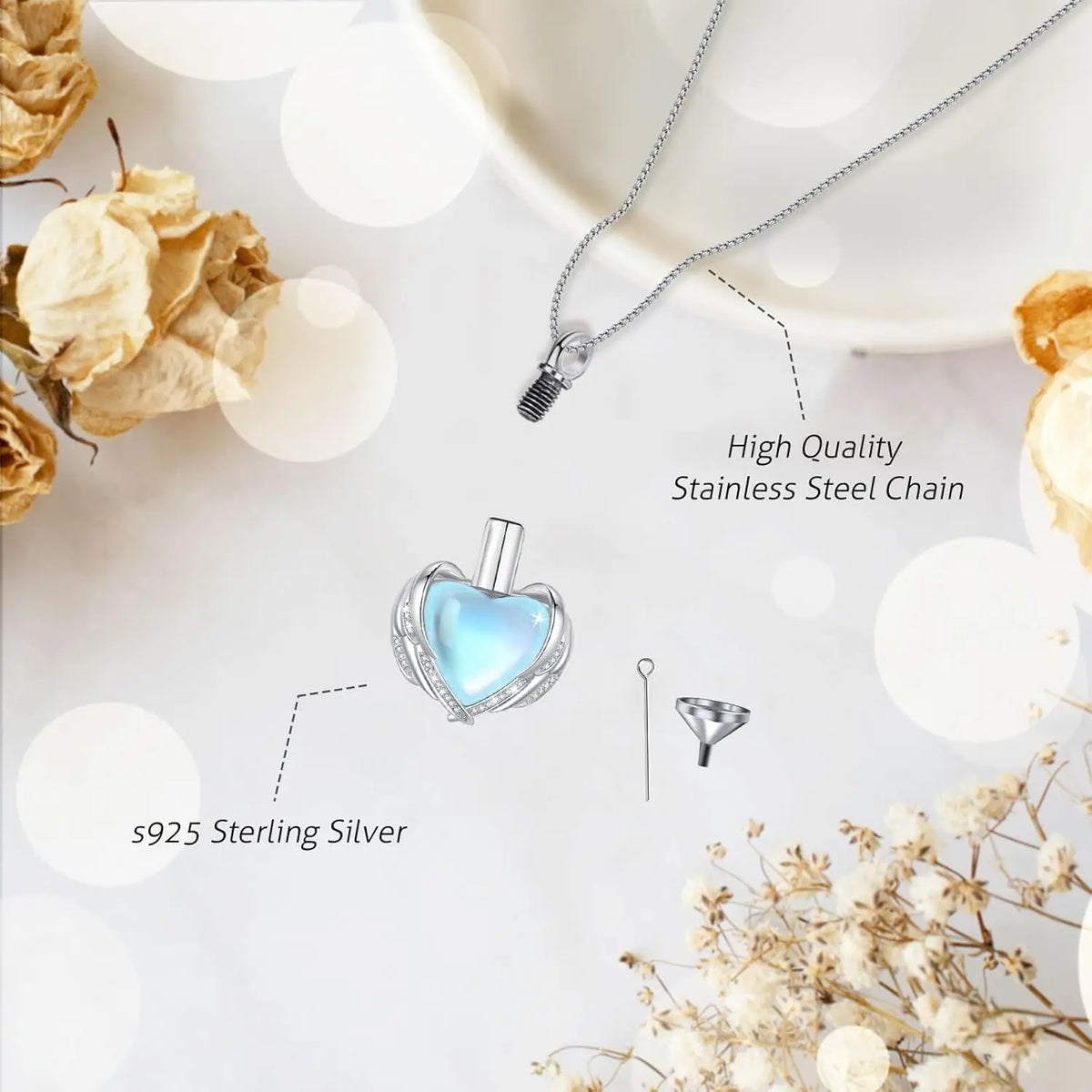 DRINSPER Sterling Silver Cremation Urn Necklace Memorial Pendant for Ashes