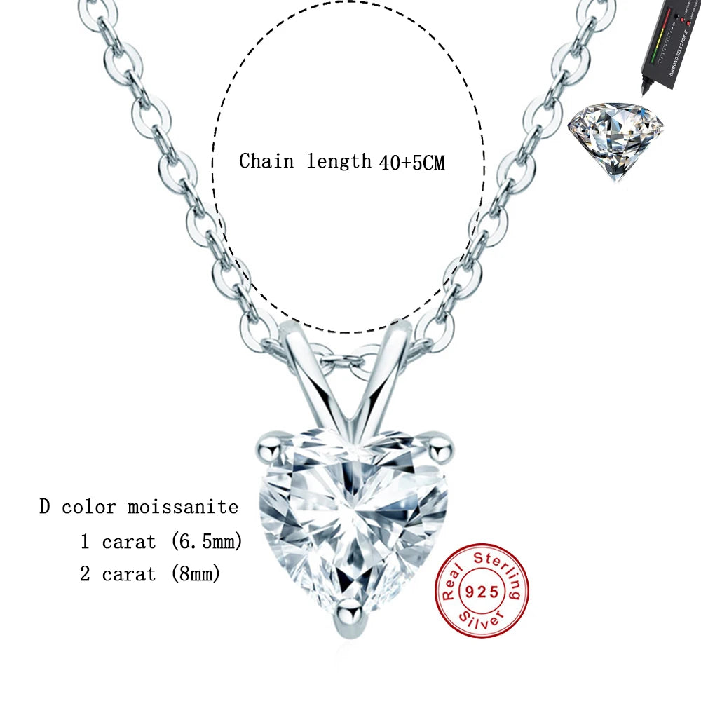 CBTB Sterling Silver Moissanite Heart Cross Pendant Necklace for Women
