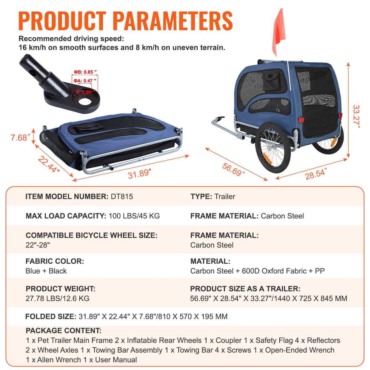 SucceBuy Pet Bicycle Trailer Carrier with Safety Reflectors and Storage
