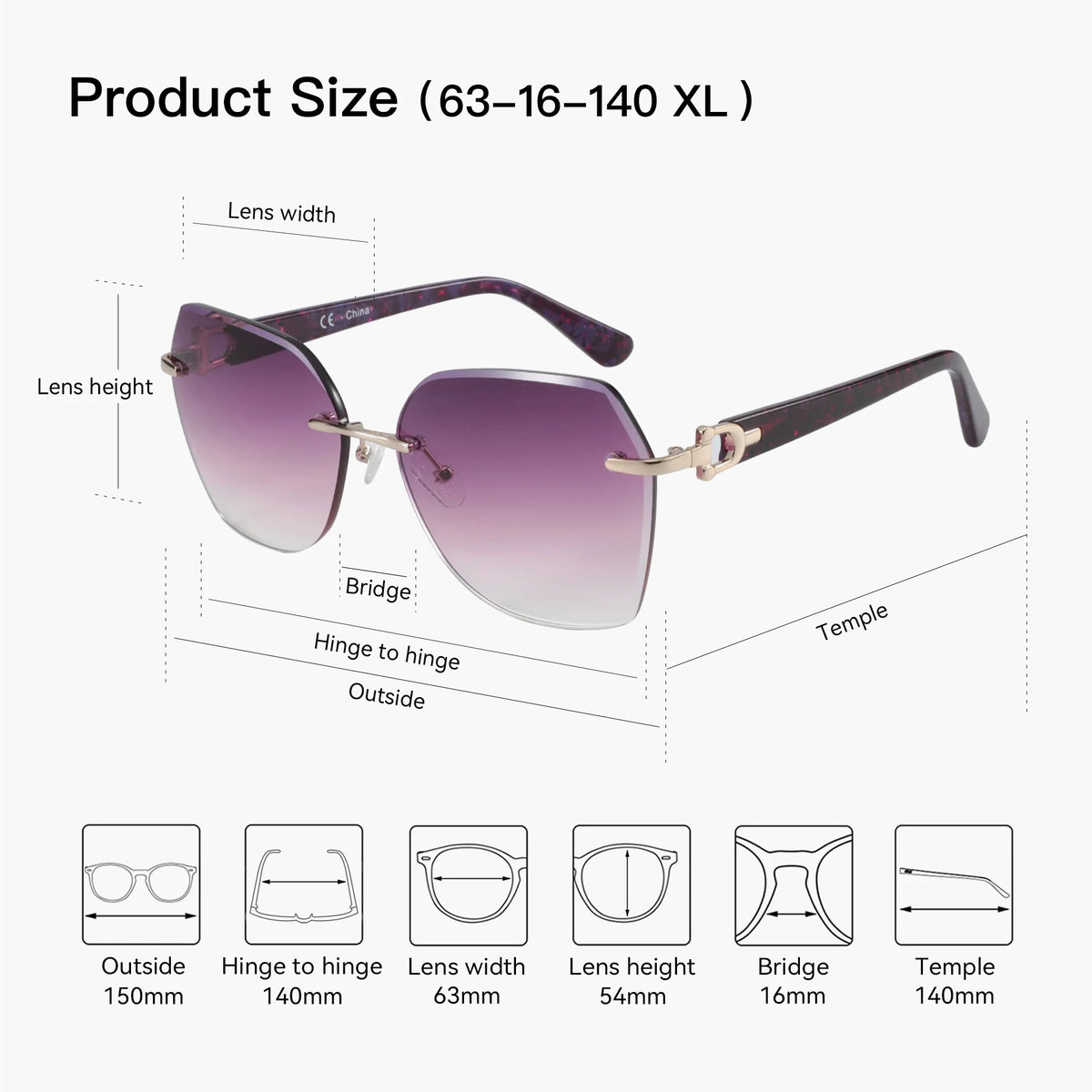 ZENOTTIC Oversized Rimless UV Protection Sunglasses for Women Geometric Diamond Cutting Gradient Lens Fashion Shades Trendy