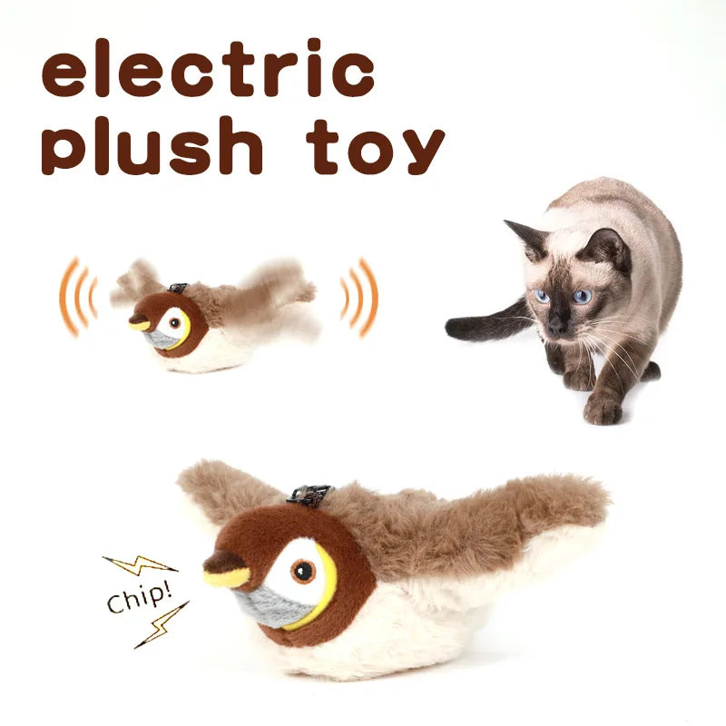 Interactive Chirping Flapping Bird Plush Cat Toy Touch Activated