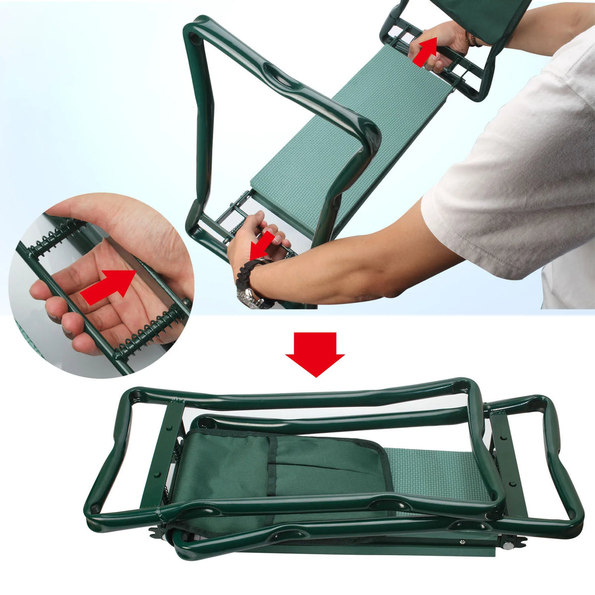 Heavy Duty Foldable Garden Kneeler Seat With Tool Pouch
