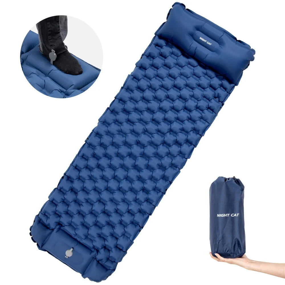 Night Cat Inflatable Camping Sleeping Pad With Pillow Foot Pump