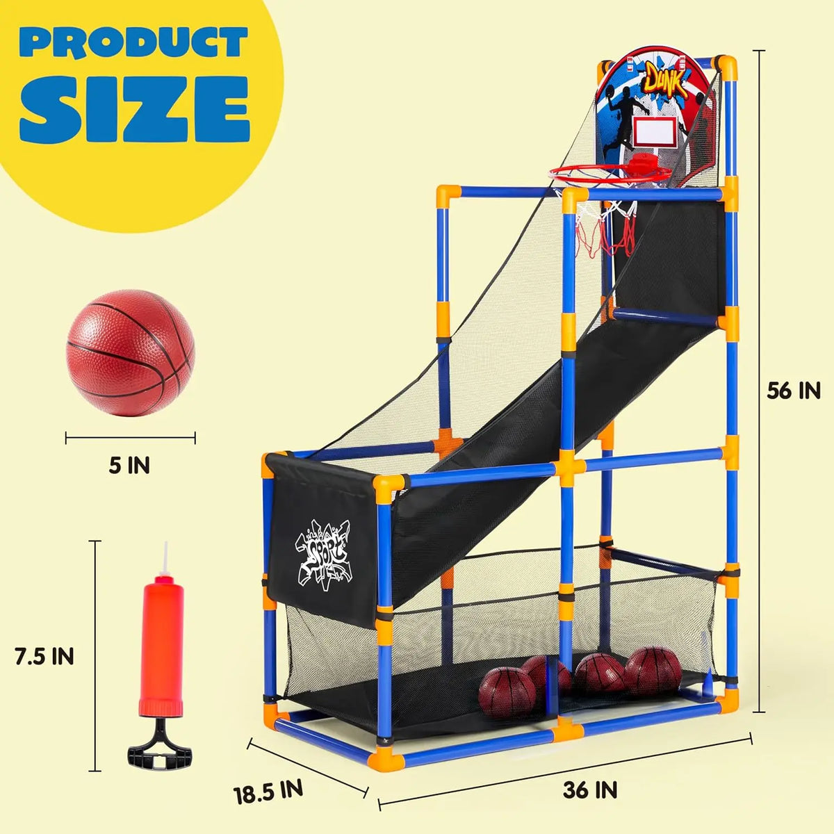JOYFY Kids Arcade Basketball Game Set with 4 Balls and Hoop for 3-12 Years Old Indoor Outdoor Sport Play Holiday Birthday Gift