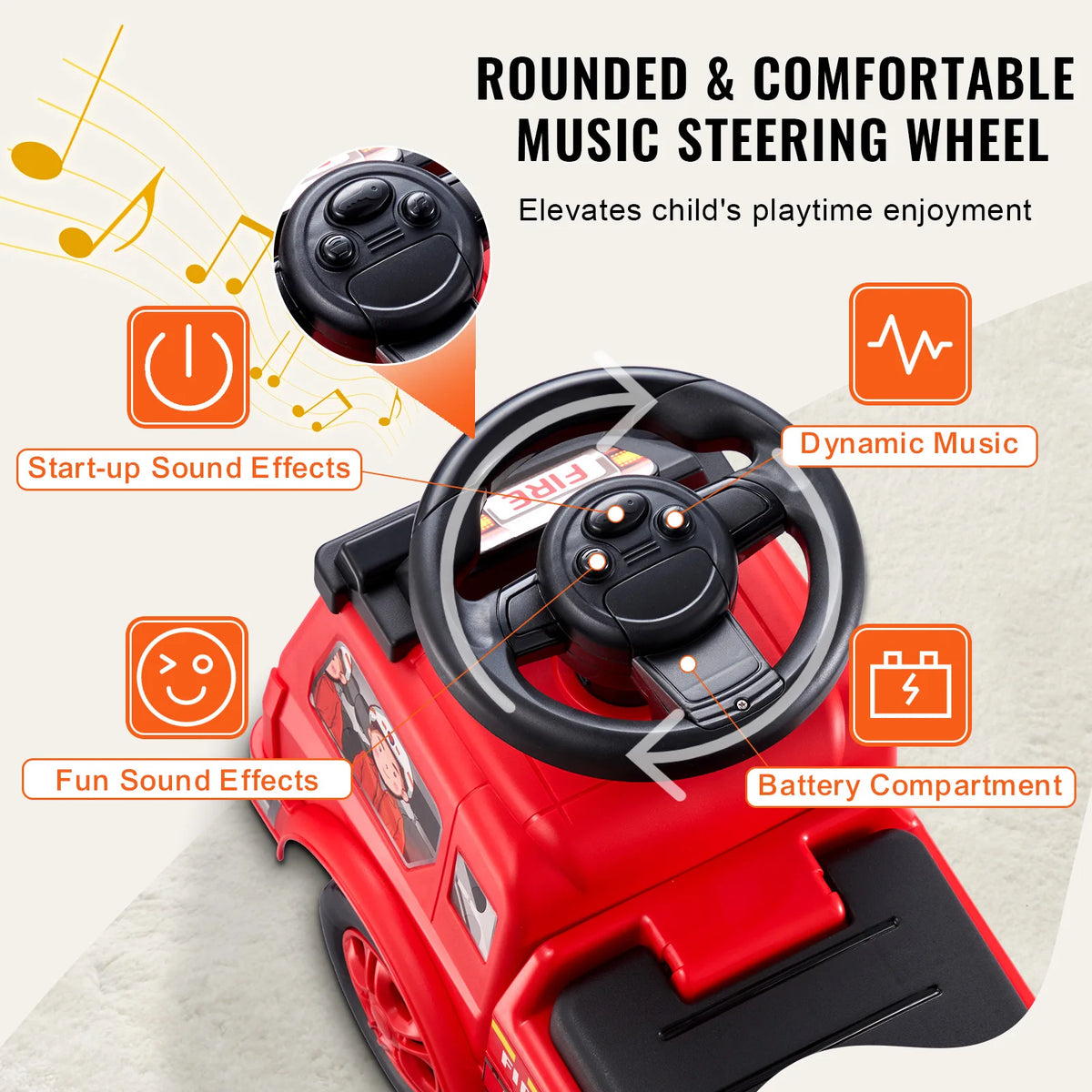 SucceBuy Kids Ride On Push Car With Music And Storage