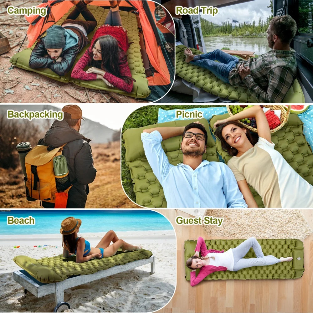 Night Cat Inflatable Camping Sleeping Pad With Pillow Foot Pump
