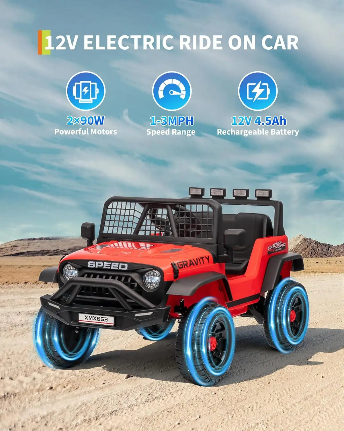 12V Kids Ride On Truck Car w/Parent Remote Control, 3 Speeds, Emergency Braking, LED Lights, Music & Horn Kids Electric Vehicles