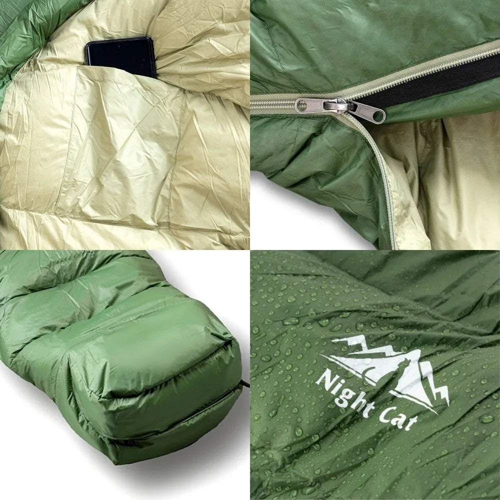 Night Cat Duck Down Mummy Sleeping Bag For Outdoor Camping Hikes