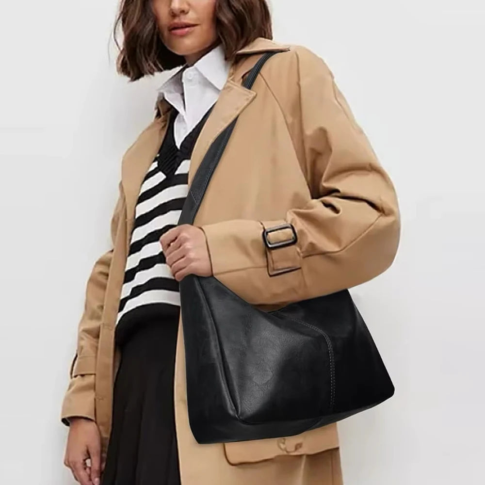 Soft Vegan Leather Hobo Shoulder Bag for Women with Zipper