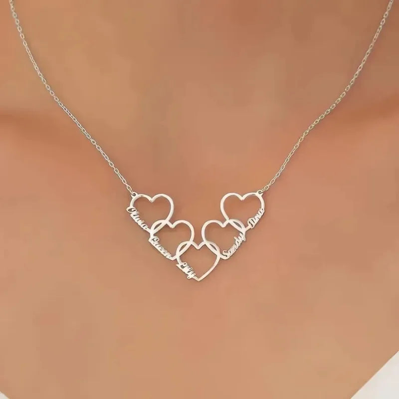 WinWinWin Personalized Heart Name Necklace Custom Family Pendant