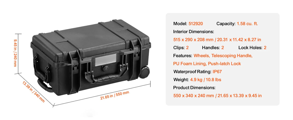 SucceBuy Waterproof Hard Case With Customizable Protective Foam Lining