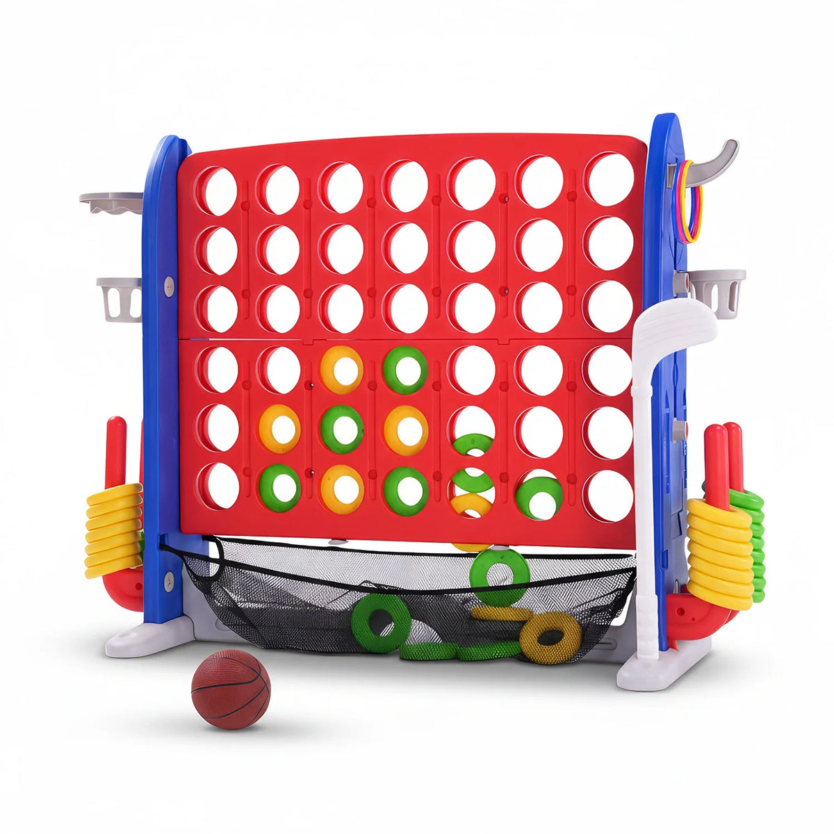 Giant Connect Game Set With Basketball Hoop And Ring Toss