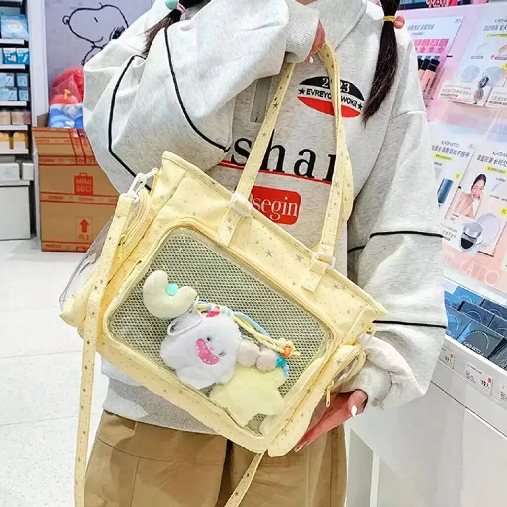 Cute Lolita Ita Transparent Shoulder Tote Bag With Bow Detail