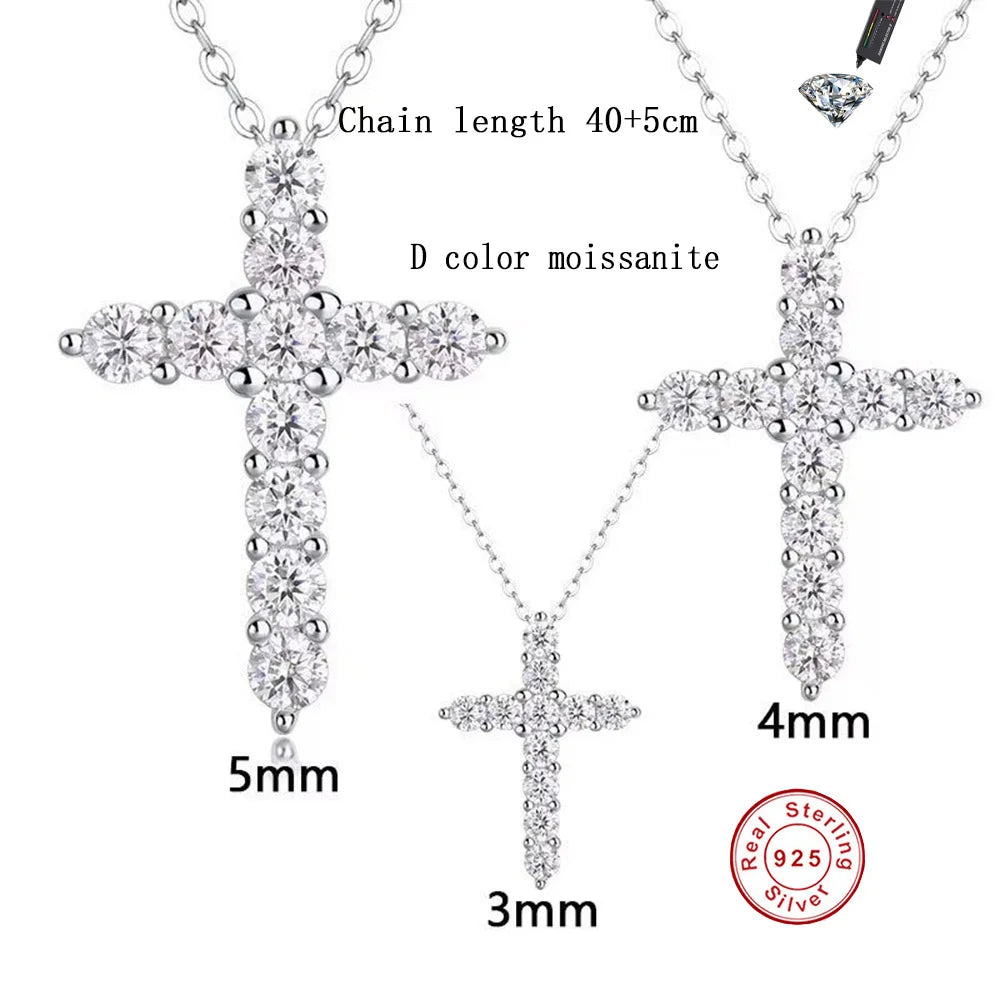 CBTB Sterling Silver Moissanite Cross Pendant Necklace for Unisex Jewelry