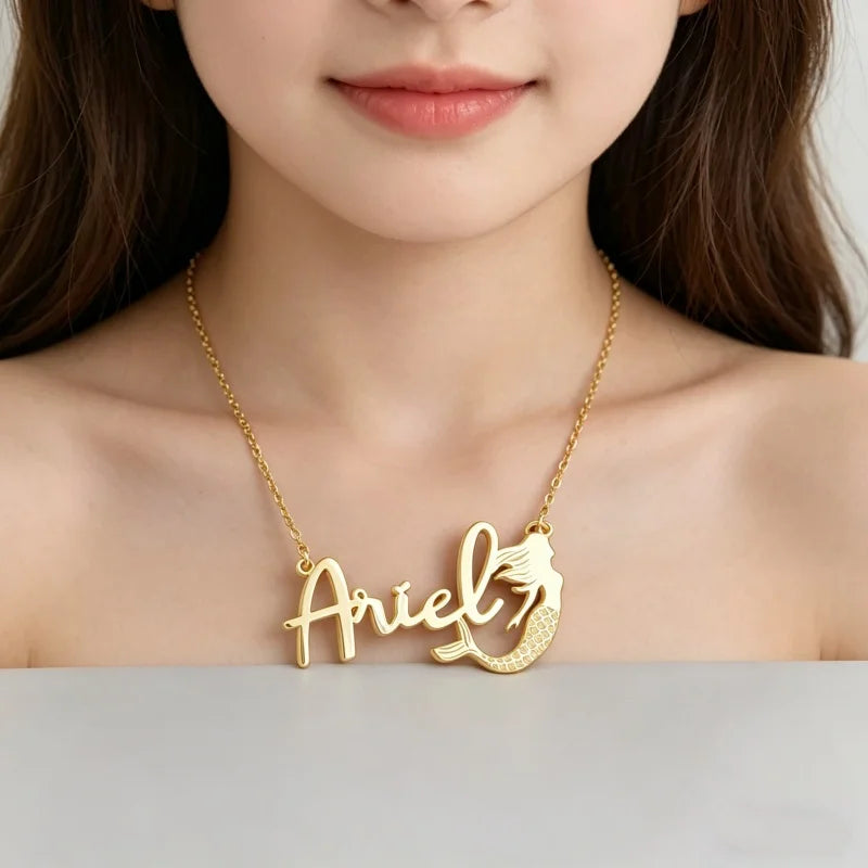WinWinWin Personalized Mermaid Name Necklace Gift for Her and Girls
