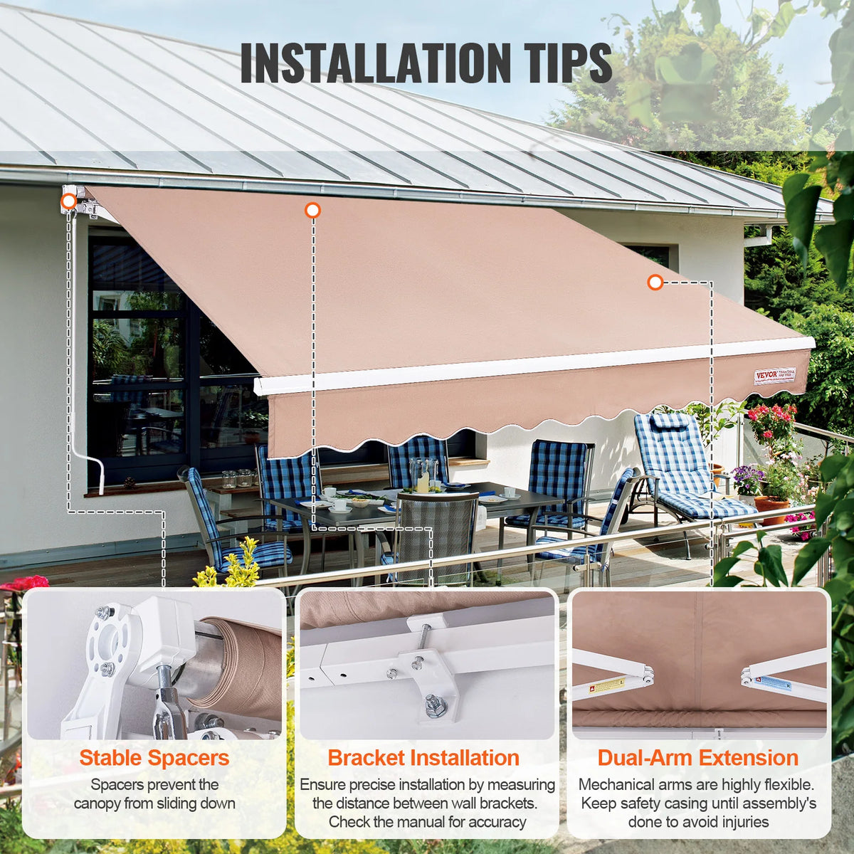 SucceBuy Manual Retractable Patio Awning With UV Protection
