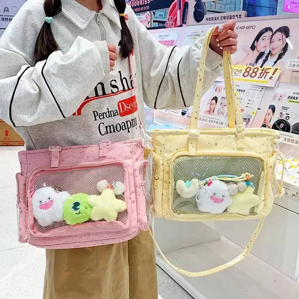 Cute Lolita Ita Transparent Shoulder Tote Bag With Bow Detail