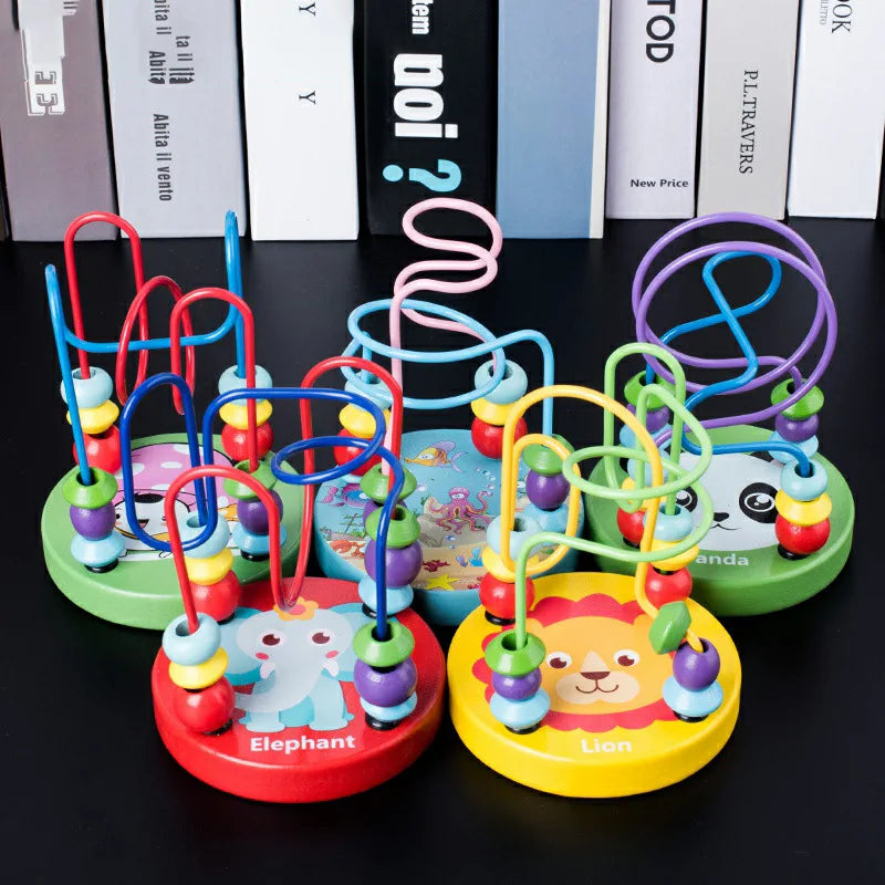 Baby Montessori Educational Math Toy Kids Circles Bead Wire Maze Roller Coaster for Children Montessori Wooden Toys Wood Puzzles