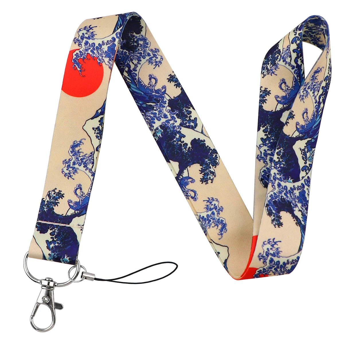 Art Japanese Waves Card Holder Lanyard Neck Strap for Key ID Card Phone Straps Badge Holder DIY Hanging Rope Cosplay Accessories