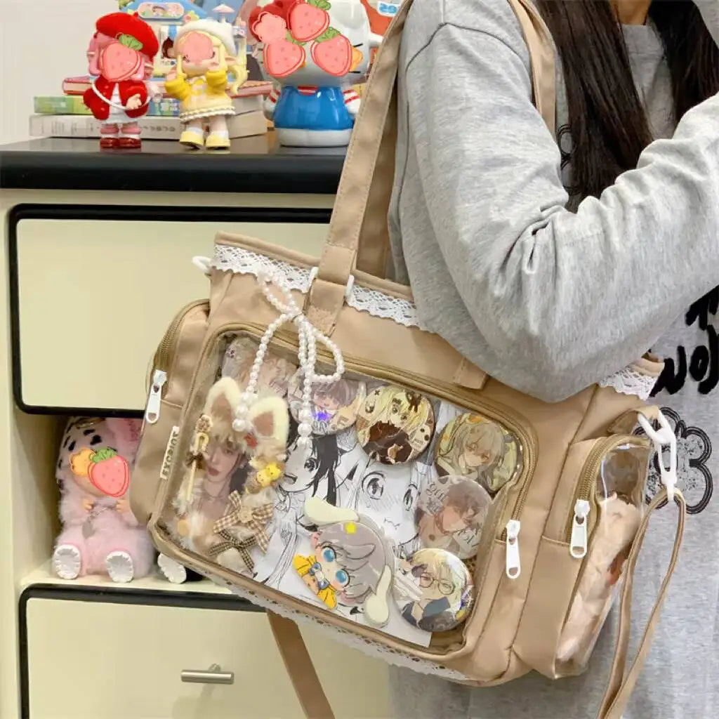 Cute Lolita Ita Transparent Shoulder Tote Bag With Bow Detail