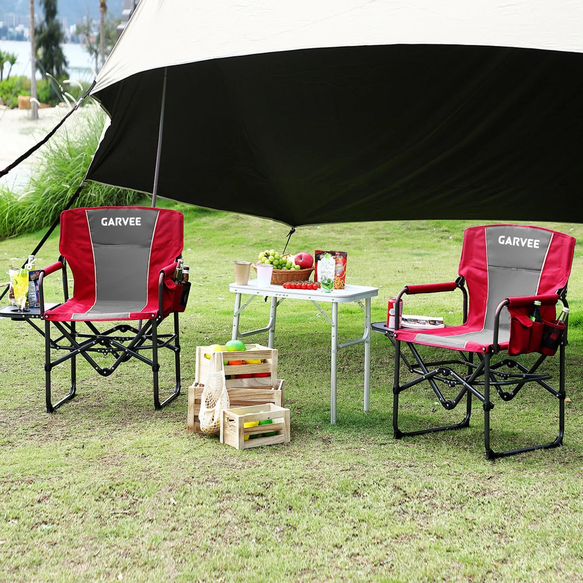 HiMISS Heavy Duty Folding Camping Directors Chair With Side Table