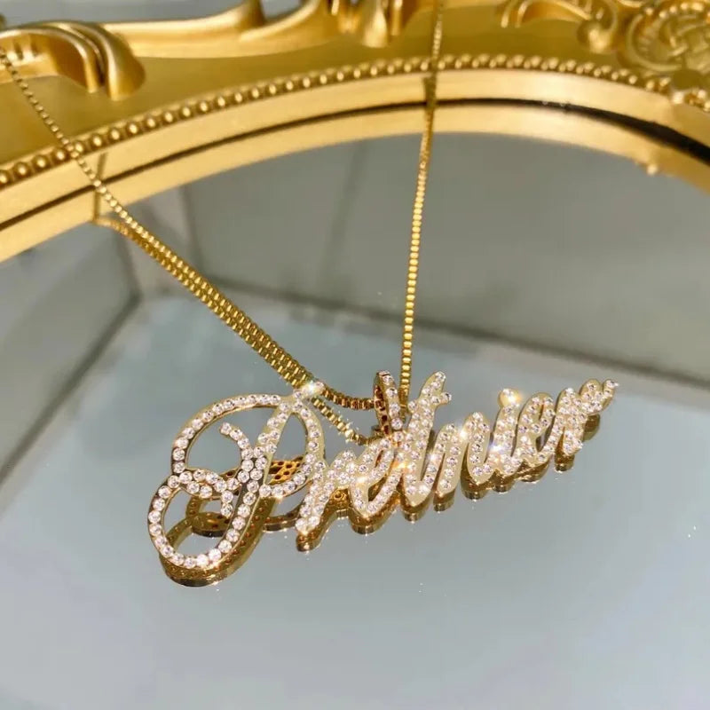WinWinWin Custom Name Stainless Steel Zirconia Pendant Necklace