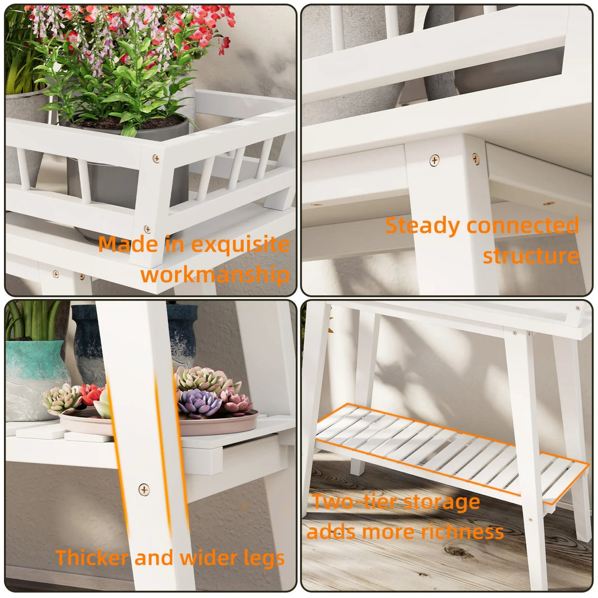 Bamboo Two Tier Plant Stand Shelf and Flower Pot Holder