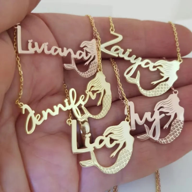 WinWinWin Personalized Mermaid Name Necklace Gift for Her and Girls