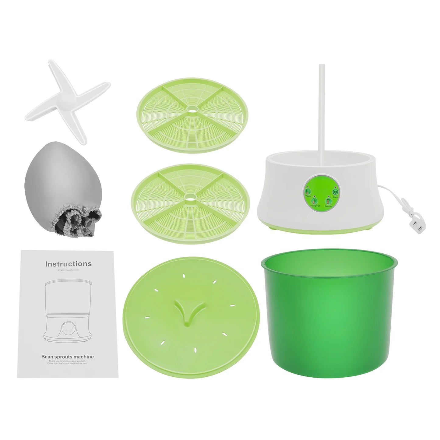 Automatic Bean Sprout Maker with 3 Season Modes, 2-Layer Large Capacity, 360° Rotating Spray, Idea for Home Kitchen